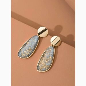 Modern Blue Gold Foil Drop Statement Earrings